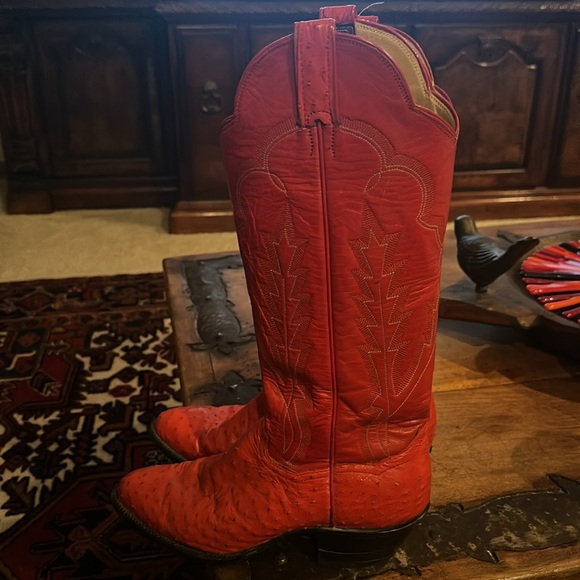 Vintage Womens Panhandle Slim Ostrich Skin‎ Orange Cowboy Boots Size 7 - Picture 2 of 5